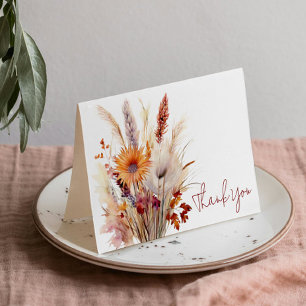 Autumn Boho Floral Wedding White Thank You Card