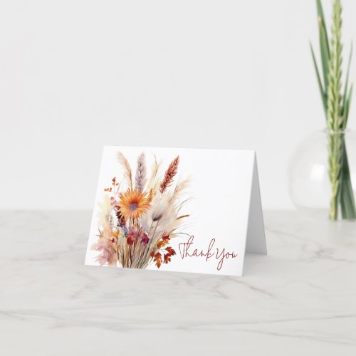 Autumn Boho Floral Wedding  White Thank You Card