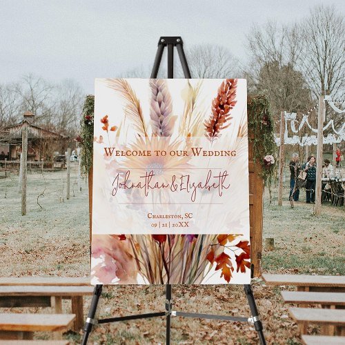 Autumn Boho Floral Wedding  White Welcome Foam Board