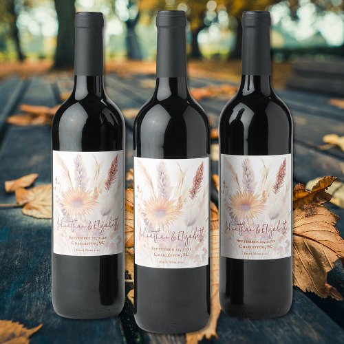 Autumn Boho Floral Wedding  White Wine Label