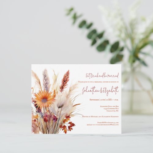 Autumn Boho Floral  White Rehearsal Dinner Invitation