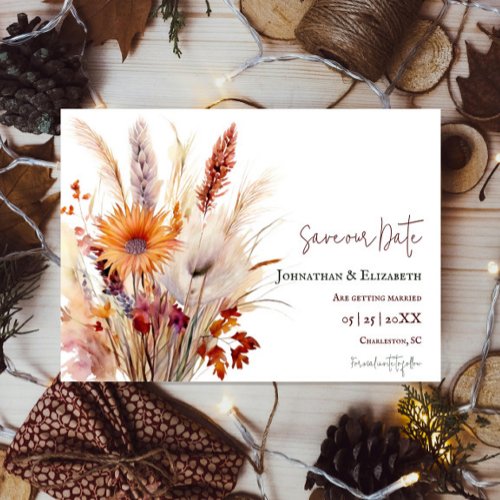 Autumn Boho Floral  White Save The Date