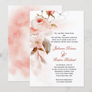 Autumn Boho Marsala Burgudy Blush Floral Wedding  Invitation