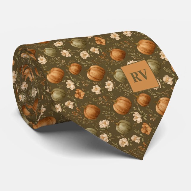Autumn Boho Monogrammed Pumpkin Patch  Neck Tie (Rolled)
