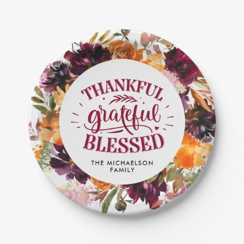 Autumn Boho Personalized Floral Thanksgiving Paper Plates