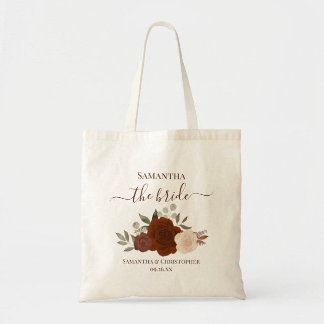 Autumn Boho Roses Elegant Bride Wedding Keepsake Tote Bag (Front)