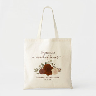 Autumn Boho Roses Elegant Maid of Honor Wedding Tote Bag