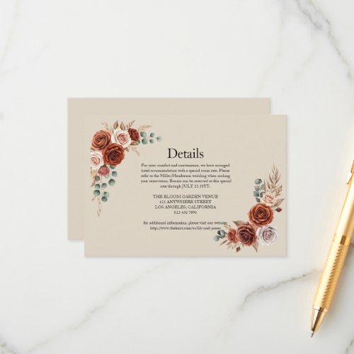 Autumn Boho Rust Rose Botanical Wedding Guest Enclosure Card