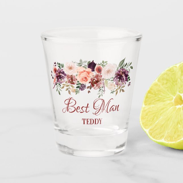 Autumn Boho Rustic Watercolor Flowers Best Man Shot Glass (Front)