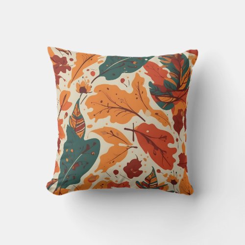 Autumn Boho Vibes Captivating Tapestry of Leaves Throw Pillow
