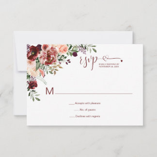 Autumn Boho Watercolor Floral Heart Script RSVP Card