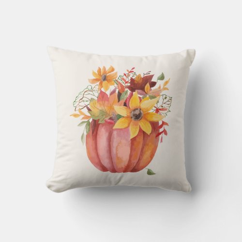 Autumn Boho Watercolor Pumpkin Fall Throw Pillow