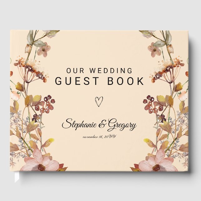 Autumn Boho Wildflower Wedding Guest Book (Front)