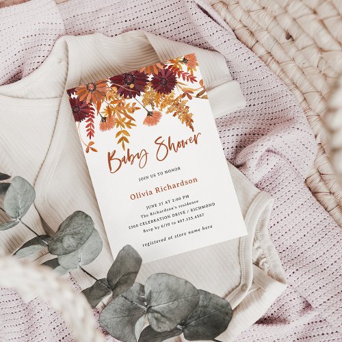 Autumn Boho Wildflowers  Baby Shower Invitation