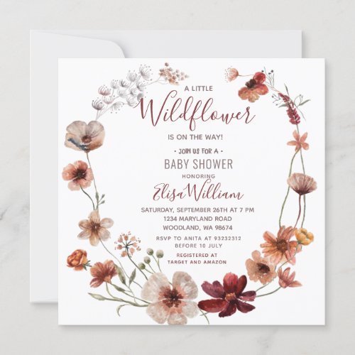 Autumn Boho Wildflowers is on the way Baby Shower Invitation