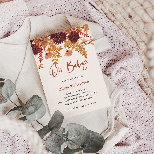 Autumn Boho Wildflowers Oh Baby  Baby Shower Invitation