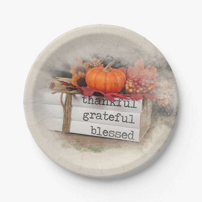 Autumn Book Stack Paper Plates (Front)