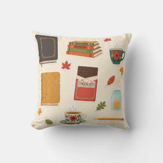 Autumn Books & Chocolate Throw Pillow