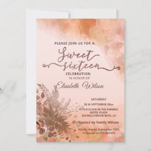Autumn botanical blushed cantaloupe watercolor invitation