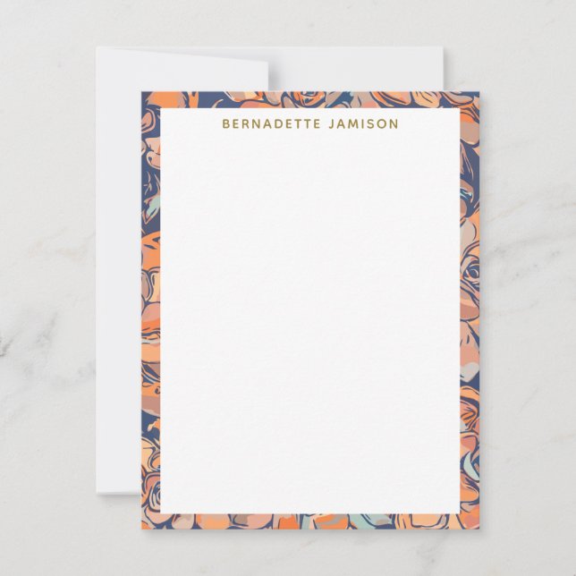 Autumn Botanical Earthy Navy Border Personalized Note Card (Front)