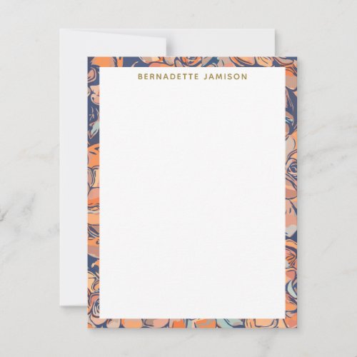 Autumn Botanical Earthy Navy Border Personalized Note Card