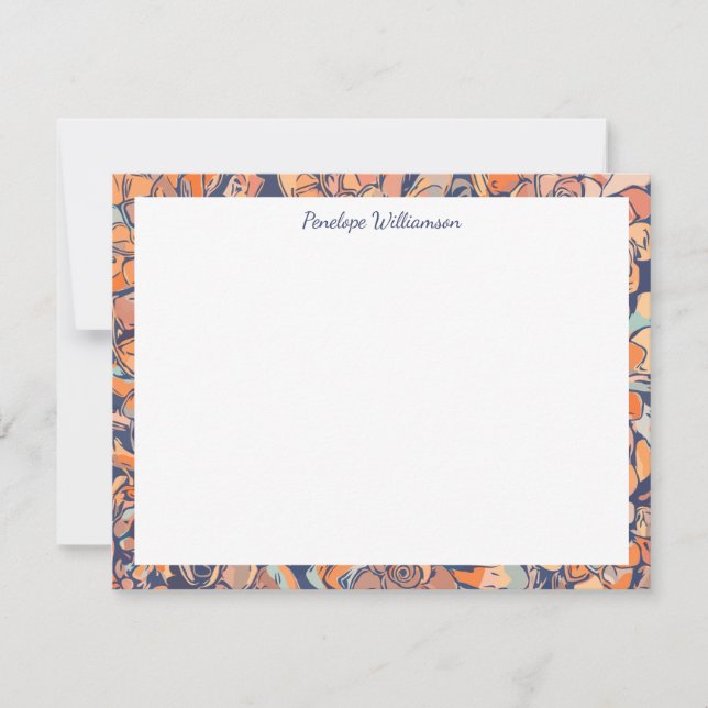 Autumn Botanical Earthy Neutrals Blue Personalized Note Card (Front)