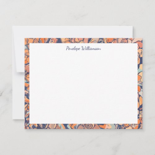 Autumn Botanical Earthy Neutrals Blue Personalized Note Card