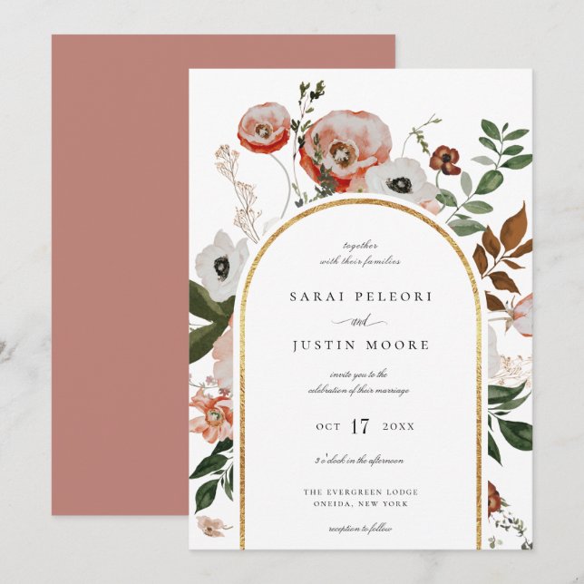 Autumn Botanical Floral Arch Frame Wedding Invitation (Front/Back)