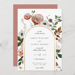 Autumn Botanical Floral Arch Frame Wedding Invitation