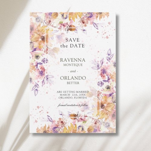Autumn Botanical Floral Garden Romance Wedding Save The Date