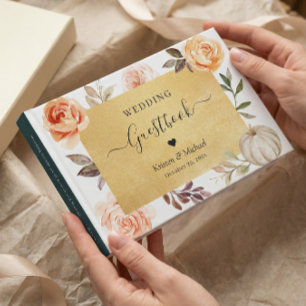 Autumn Botanical Floral Gold Glitters Wedding Guest Book