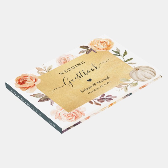 Autumn Botanical Floral Gold Glitters Wedding Guest Book