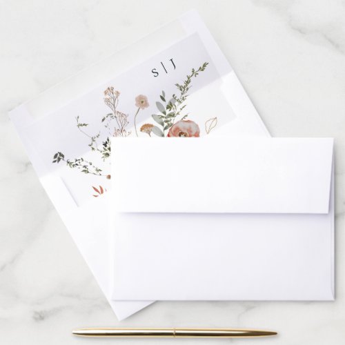 Autumn Botanical Floral Monogram Envelope Liner