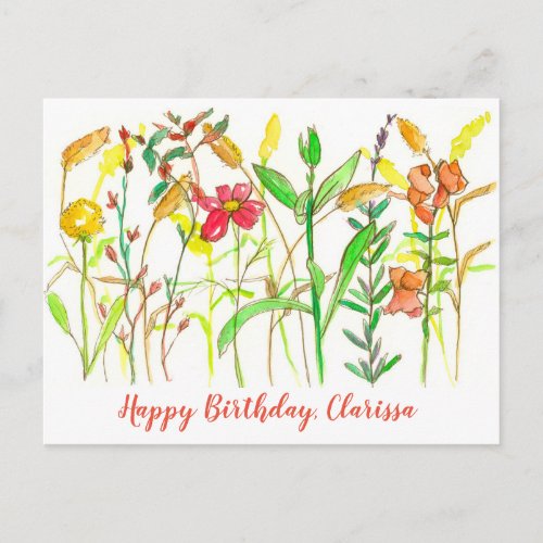 Autumn Botanical Flowers Happy Birthday Postcard
