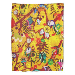 Autumn Botanical Forest Bird Flowers Paradise Duvet Cover