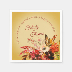 Autumn Botanical Golden Happily Ever After Wedding Napkins