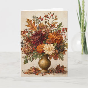 Autumn Botanical Greeting Fall Floral Vase Vintage Card