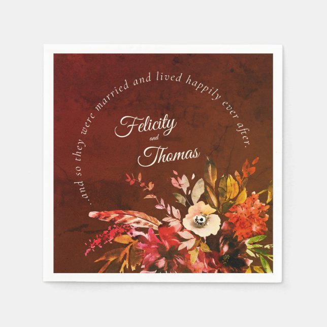 Autumn Botanical Happily Ever After Wedding Napkins (Front)