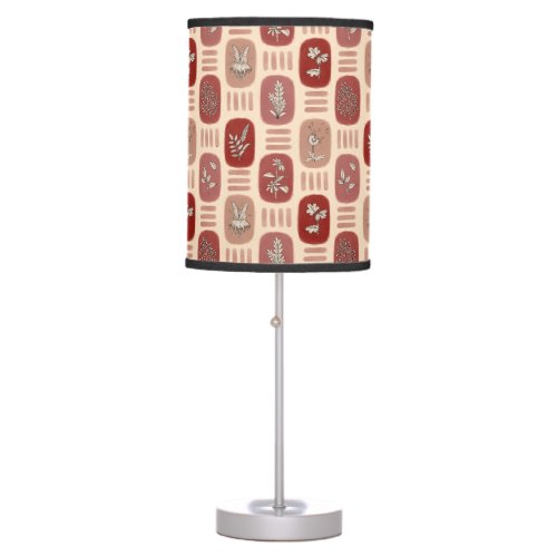 Autumn Botanical Illustrations in Red and Beige Table Lamp