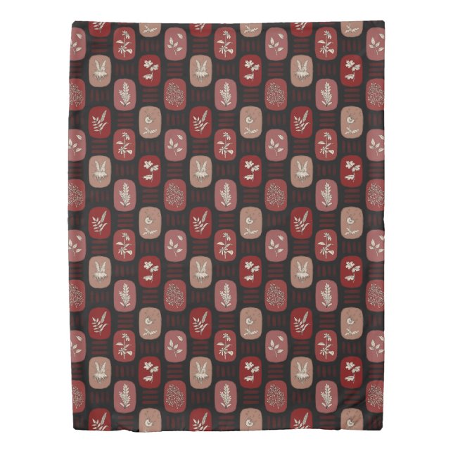 Autumn Botanical Illustrations in Red and Black Duvet Cover (Front)