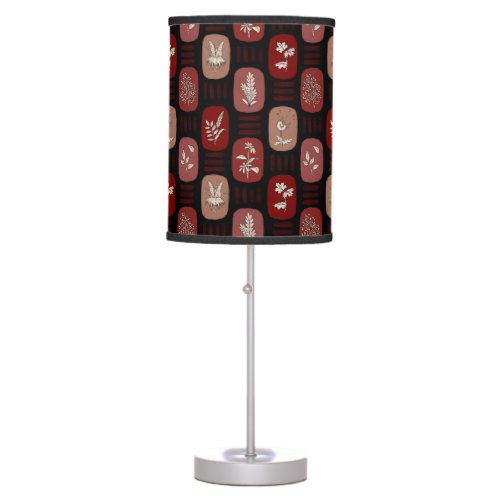 Autumn Botanical Illustrations in Red and Black Table Lamp