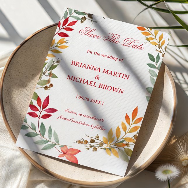 Autumn Botanical Leaves Frame Save The Date (Creator Uploaded)
