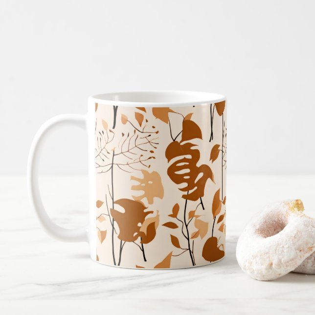 Autumn Botanical Leaves Minimalist Mug (With Donut)