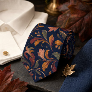 Autumn Botanical Pattern – Deep Navy Neck Tie