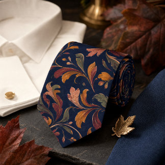 Autumn Botanical Pattern – Deep Navy Neck Tie