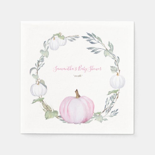 Autumn Botanical Pink & White Pumpkin Thanksgiving Napkins (Front)