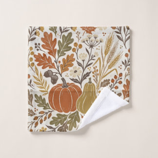 Autumn Botanical Pumpkin Fall Decor Wash Cloth