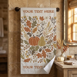Autumn Botanical Pumpkin Personalizable Fall Decor Bath Towel