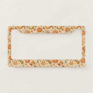 Autumn Botanical Pumpkin Vine Pattern License Plate Frame