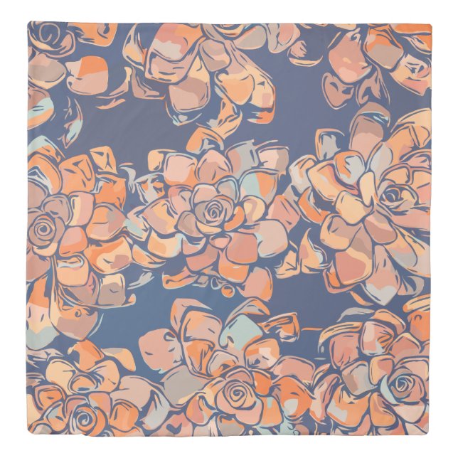 Autumn Botanicals in Earthy Neutrals and Navy Duvet Cover (Front)